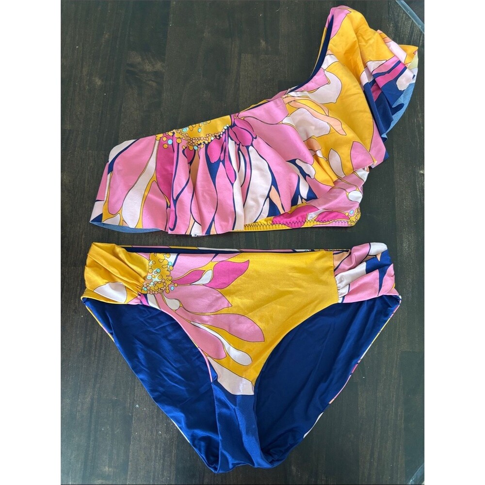 Trina Turk Breeze One Shoulder Top & Bikini Bottom Top sz 10 Bottoms sz 12